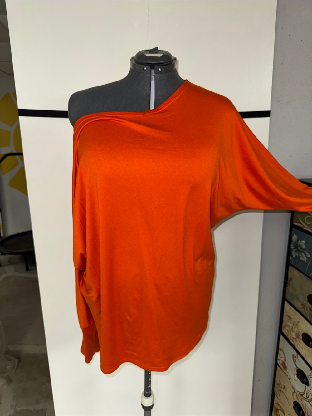 Women's One-Shoulder Long Sleeve Top - Orange